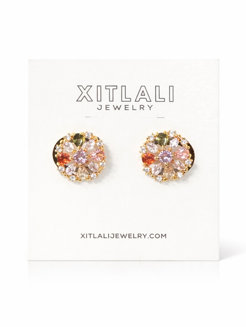 Xitlali Jewelry Multicolor Crystal Stud Earrings Gold Floral